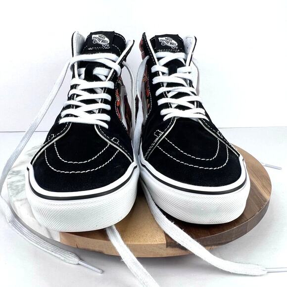EUC Vans Flower Black/Red/Orange Canvas/Suede Floral Skater Sneakers Men\'s 11 main image 5